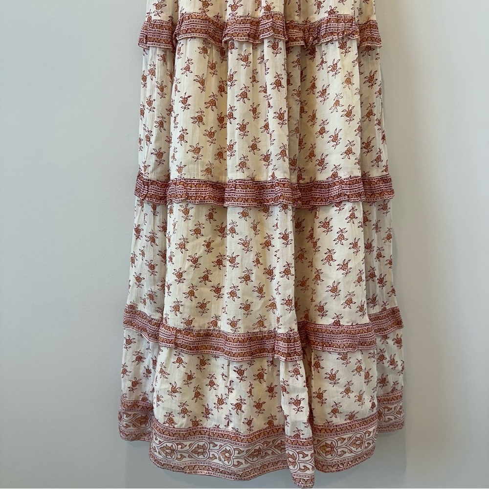 Saylor Hal Dress Tiered Midi Maxi Floral Pink White Cotton Sundress Resortwear - Picture 7 of 13